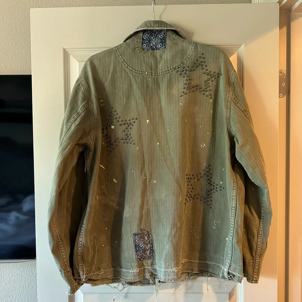 Free People We The Free Selene Studded Military Jacket in Olive Green - Picture 8 of 10